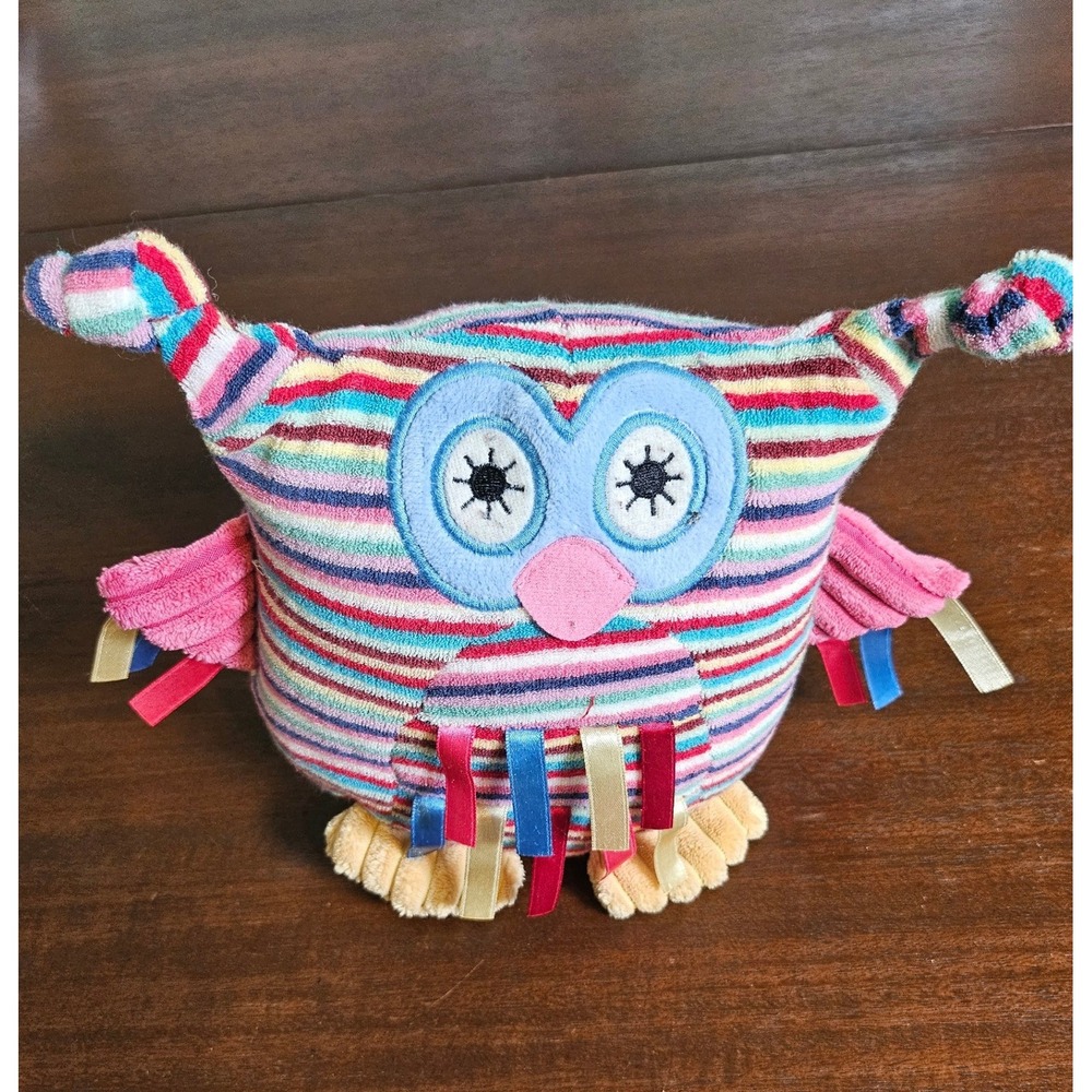 Jellycat Taggies Owl Plush Baby Toy Multicolor Striped Ribbon Sensory Animal